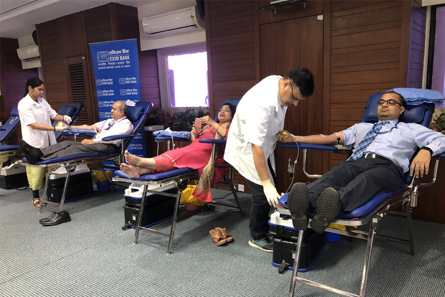 A blood donation drive organised at EXIM Bank, Mumbai