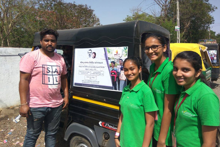 Young volunteers participate with zeal and enthusiasm in the Shrimad Rajchandra Educational Aids drive.