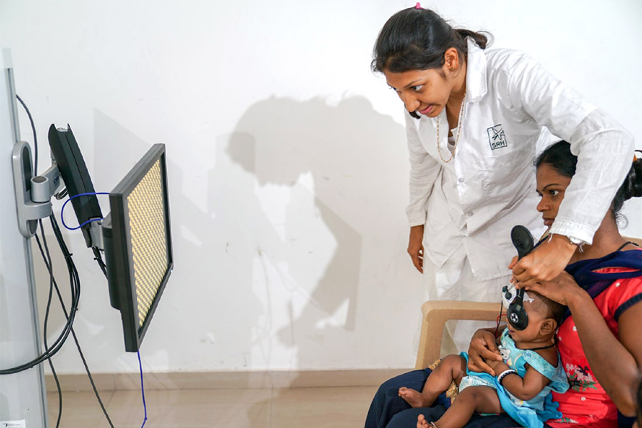 A latest vision testing machine installed at the Shrimad Rajchandra Hospital