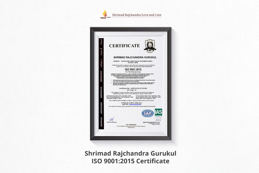 Shrimad Rajchandra Gurukul is the first secondary school under the State Board of Gujarat to receive ISO 9001 and ISO 29990 certifications!